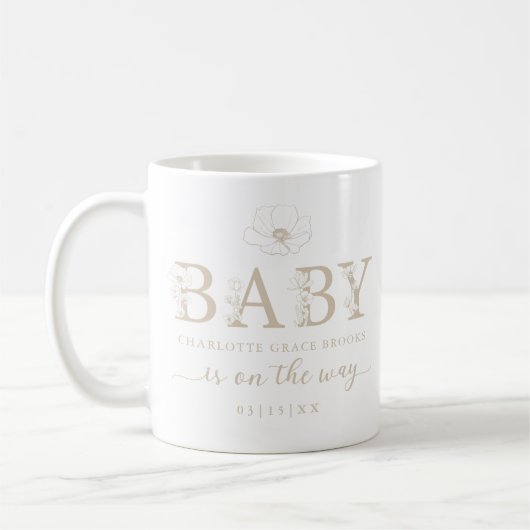 Taupe Wildflower Baby Announcement Coffee Mug コーヒーマグカップ (左)