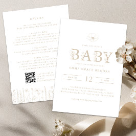Taupe Wildflower Baby Shower All-in-One Invitation 招待状
