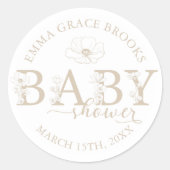 Taupe Wildflower Baby Shower Round Favor Sticker ラウンドシール (正面)