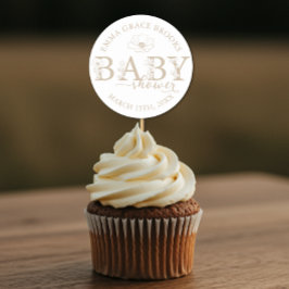 Taupe Wildflower Baby Shower Round Favor Sticker ラウンドシール