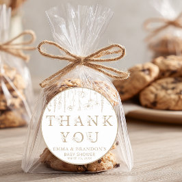 Taupe Wildflower Baby Shower Thank You Stickers ラウンドシール