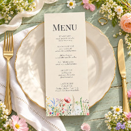 Taupe Wildflower Meadowの結婚メニューカード メニュー
