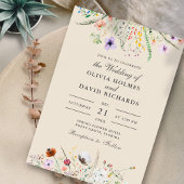 Taupe Wildflower Meadowカスタムフォト結婚ズ 招待状