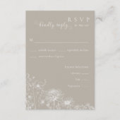 Taupe Wildflower RSVP Card Neutral Wedding Insert エンクロージャーカード (正面)