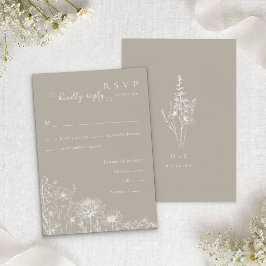 Taupe Wildflower RSVP Card Neutral Wedding Insert エンクロージャーカード