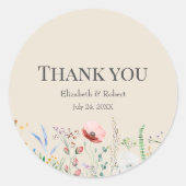 Taupe Wilflower Meadow'結婚s Thank You Sticker ラウンドシール (正面)