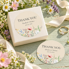 Taupe Wilflower Meadow'結婚s Thank You Sticker ラウンドシール