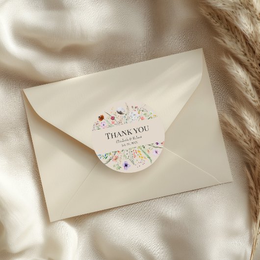 Taupe Wilflower Meadow'結婚s Thank You Sticker ラウンドシール
