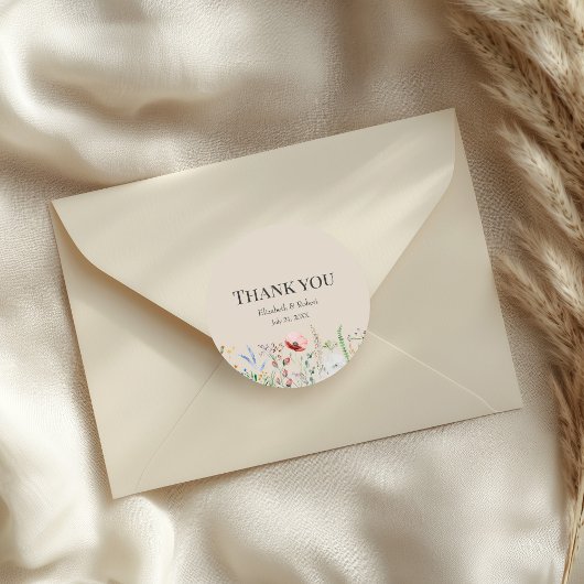 Taupe Wilflower Meadow'結婚s Thank You Sticker ラウンドシール