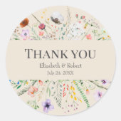 Taupe Wilflower Meadow'結婚s Thank You Sticker ラウンドシール (正面)