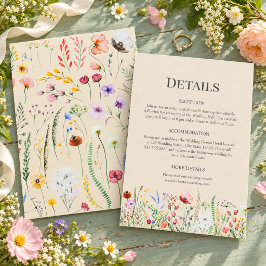 Taupe Wilflowersの結婚詳細エンクロージャカード 招待状