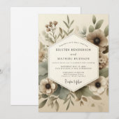 Taupe Woodland Bloom Wedding 招待状 (正面/裏面)