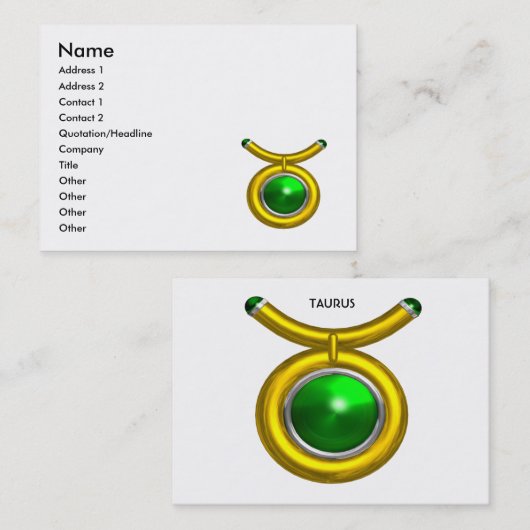 TAURUS金ゴールド〔占星術の〕十二宮図ジュエルエメラルドグリーンホワイト 名刺 (正面/裏面)