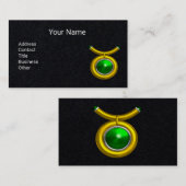 TAURUS金ゴールド〔占星術の〕十二宮図ジュエルエメラルドグリーン、ブラック紙 名刺 (正面/裏面)