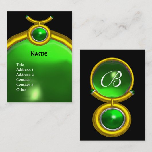 TAURUS金ゴールド〔占星術の〕十二宮図モノグラムグリーンエメラルドブラック 名刺 (正面/裏面)