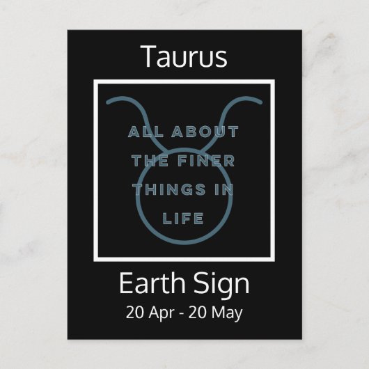 Taurus〔占星術の〕十二宮図サインおもしろい引用文（青と白） ポストカード (正面)