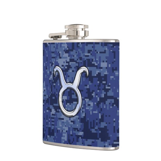 Taurus〔占星術の〕十二宮図サインオンブルーデジタルカモフラージュ フラスク (左)