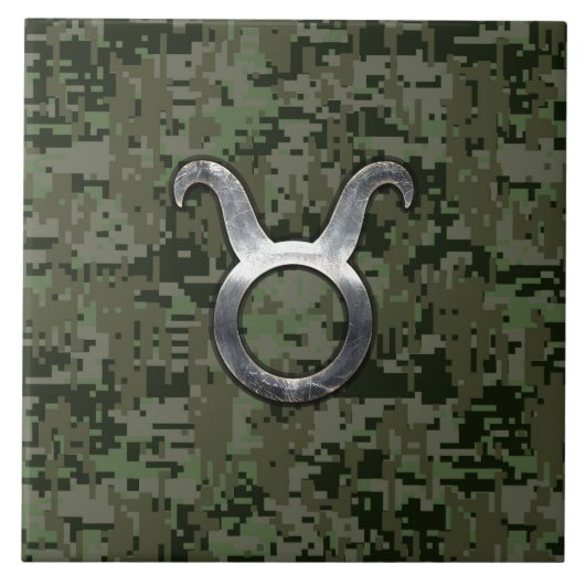 Taurus〔占星術の〕十二宮図シンボルのグリーンデジタルカモフラージュ タイル (正面)