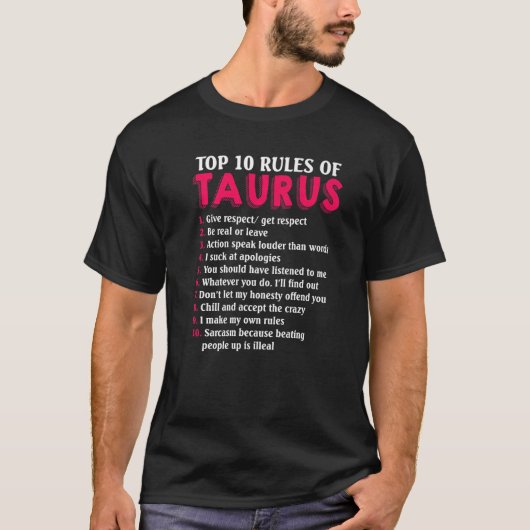 Taurus〔占星術の〕十二宮図標識の上位10の規則 Tシャツ (正面)