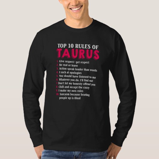 Taurus〔占星術の〕十二宮図標識の上位10の規則 Tシャツ (正面)