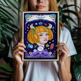 Taurus〔占星術の〕十二宮図Sign BluePoster -エレガントおよ自然び ポスター