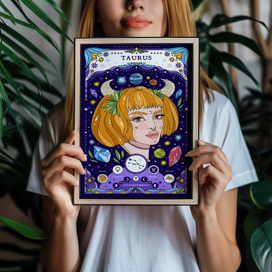 Taurus〔占星術の〕十二宮図Sign BluePoster -エレガントおよ自然び ポスター