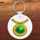 TAURUS /金ゴールド，グリーンエメラルド〔占星術の〕十二宮図サイン宝石 キーホルダー (正面)