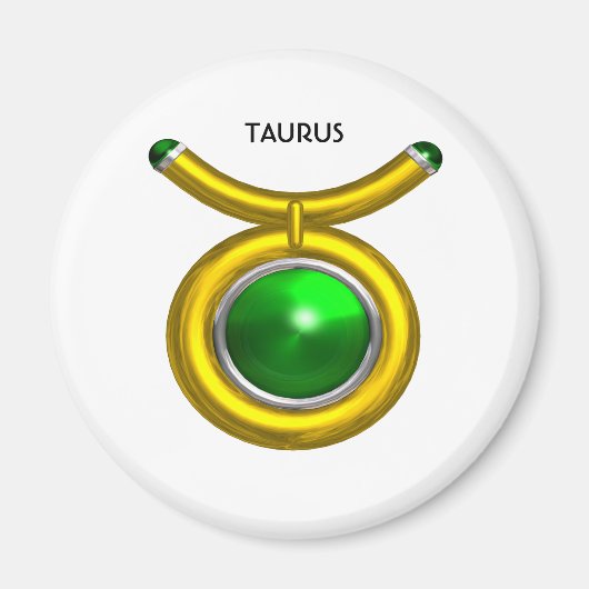 TAURUS /金ゴールド，グリーンエメラルド〔占星術の〕十二宮図サイン宝石 マグネット (正面)