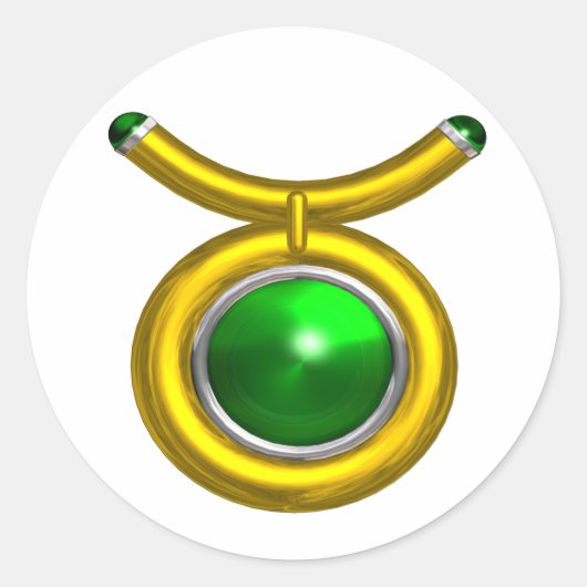 TAURUS /金ゴールド,グリーンエメラルド〔占星術の〕十二宮図サイン宝石 ラウンドシール (正面)
