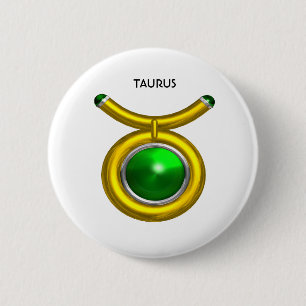 TAURUS /金ゴールド,グリーンエメラルド〔占星術の〕十二宮図サイン宝石 缶バッジ