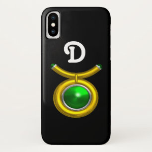 TAURUS /金ゴールド,グリーンエメラルド〔占星術の〕十二宮図ジュエルモノグラム iPhone X ケース