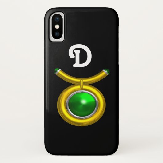 TAURUS /金ゴールド，グリーンエメラルド〔占星術の〕十二宮図ジュエルモノグラム Case-Mate iPhoneケース (裏面)
