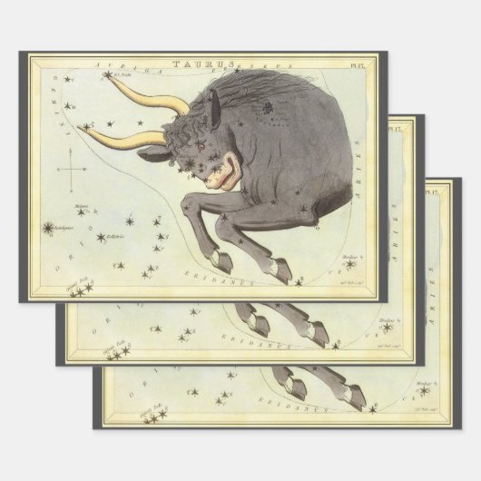 Taurus Bull、ヴィンテージコンステレーションウラニア鏡 ラッピングペーパーシート (セット)