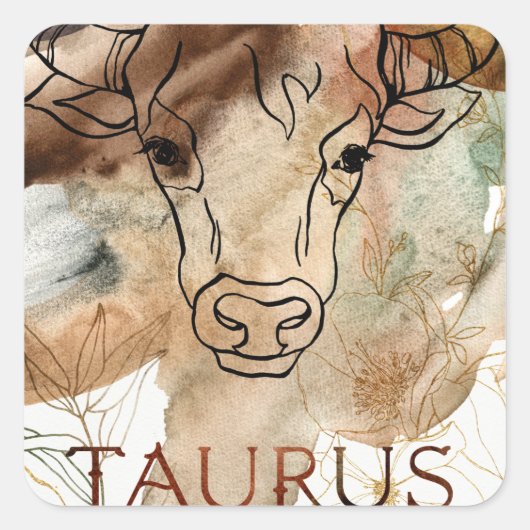 Taurus bull brown gold flowers planets astrology  スクエアシール (正面)