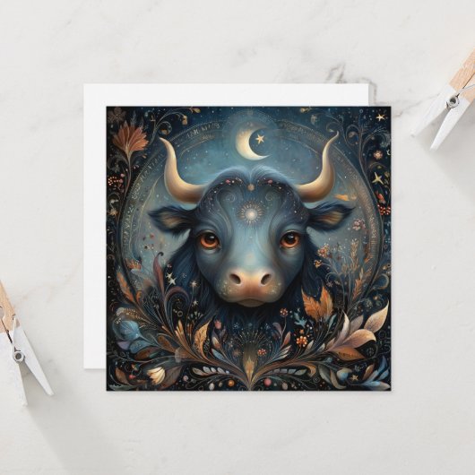 Taurus Bull Zodiac Astrology Celestial Birthday カード (正面/裏面インサイチュ)