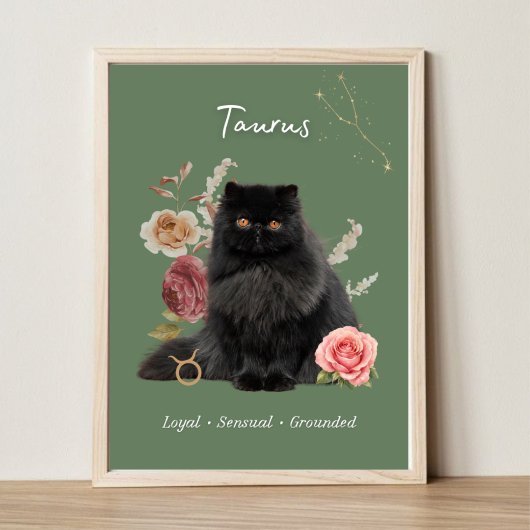 Taurus Cat Art Print, Zodiac Cat Poster ポスター