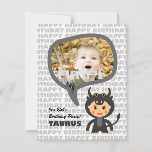 Taurus Kidsパーティの招待状と写真 招待状 (正面)