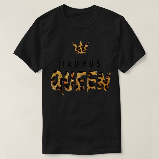 Taurus Queen Leopard Cheetahパターン星占い Tシャツ (デザイン正面)
