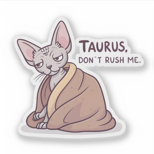 Taurus Sphynx Cat Calm Zodiac Attitude Art シール (正面)