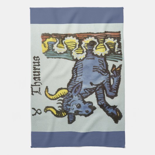 Taurus the Bull、ヴィンテージシンボルや象徴の〔占星術の〕十二宮図 キッチンタオル (縦)