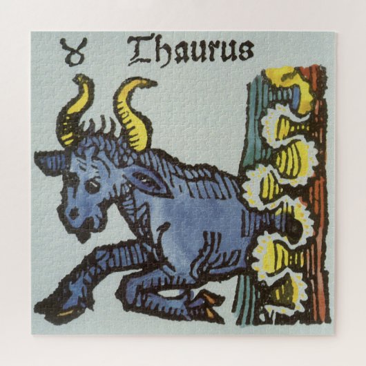 Taurus the Bull、ヴィンテージシンボルや象徴の〔占星術の〕十二宮図 ジグソーパズル (横)