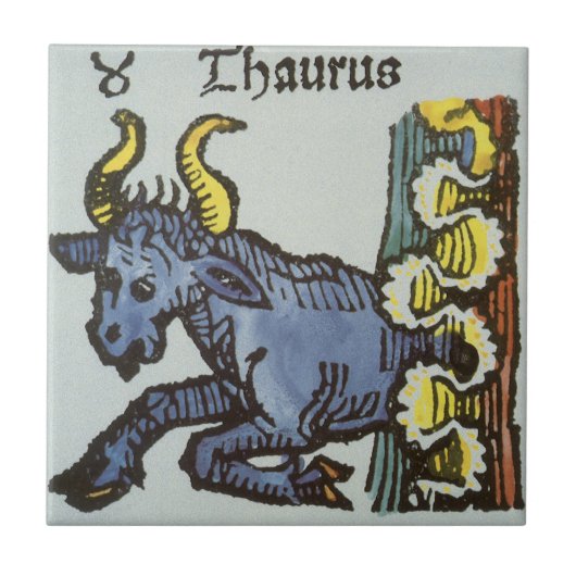 Taurus the Bull、ヴィンテージシンボルや象徴の〔占星術の〕十二宮図 タイル (正面)
