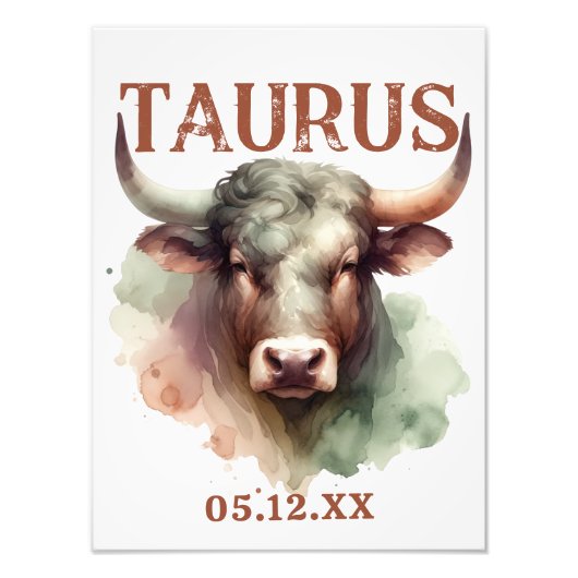 Taurus Water Color Bull〔占星術の〕十二宮図サインポスターアート フォトプリント (正面)