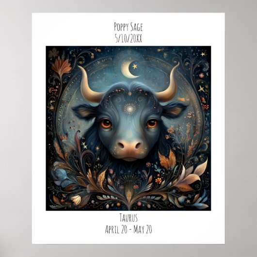 Taurus Zodiac Astrology Name & Birthday ポスター (正面)