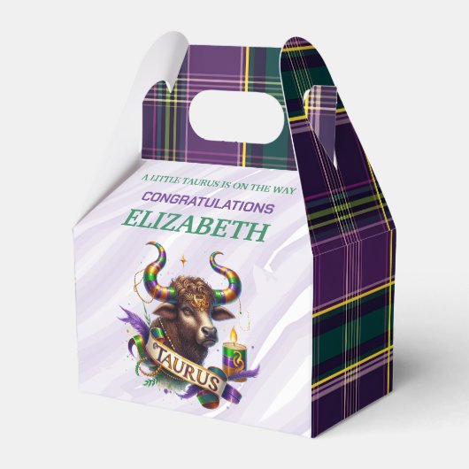 Taurus Zodiac Baby Shower 4"w x 2.5"l x 5"h フェイバーボックス (正面サイド)