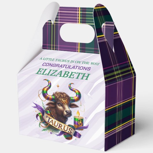 Taurus Zodiac Baby Shower 5"w x 3"l x 6.5"h フェイバーボックス (正面)