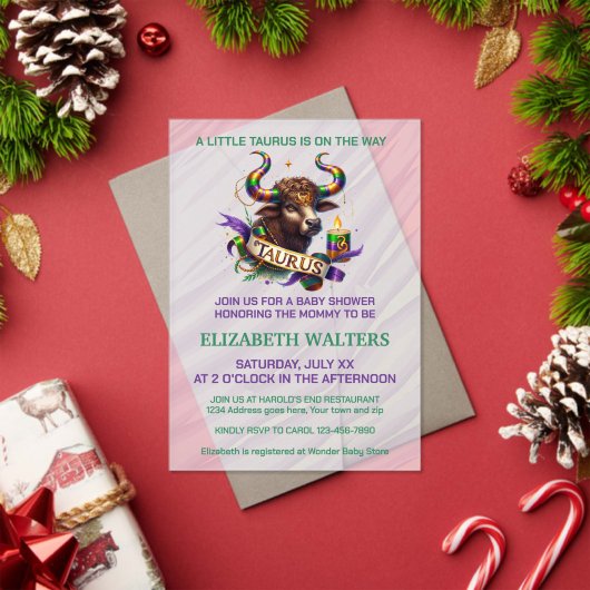 Taurus Zodiac Baby Shower Lavender and Green アクリル招待状 (インサイチュ (クリスマス))