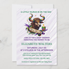 Taurus Zodiac Baby Shower Lavender and Green 招待状