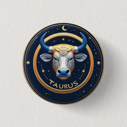Taurus Zodiac Bull Emblem With Gold Ring 缶バッジ (正面)