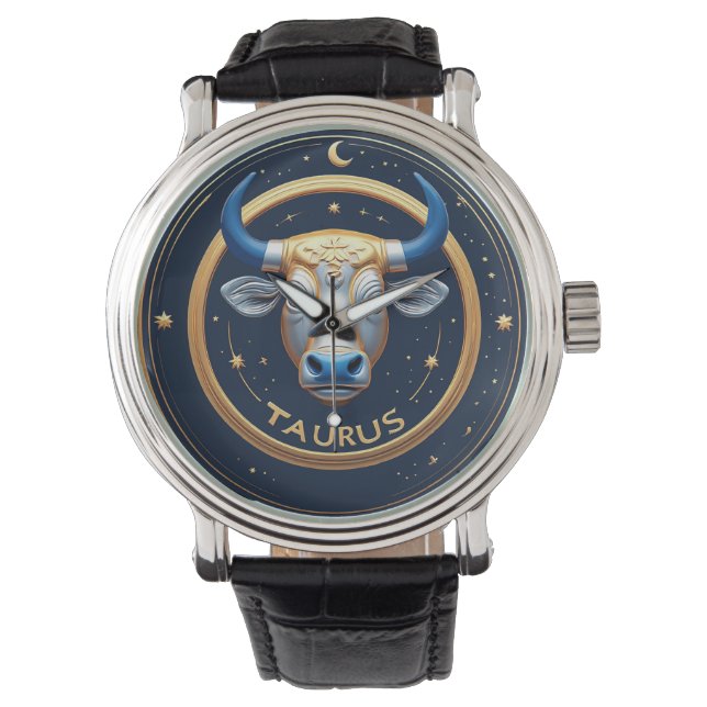 Taurus Zodiac Bull Emblem With Gold Ring 腕時計 (正面)